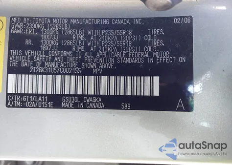 2007 Lexus Rx 350 z USA, uszkodzony, nr VIN 2T2GK31U57C002155